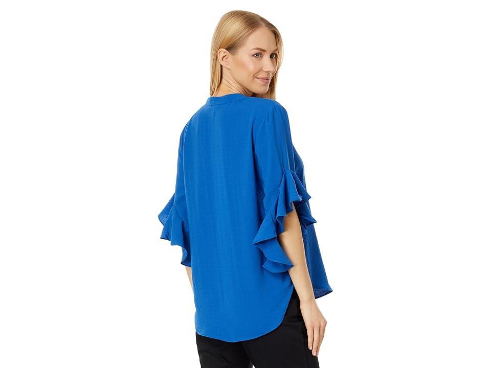 Vince Camuto Ruffle Sleeve Henley Blouse (Sapphire ) Women's Clothing Product Image