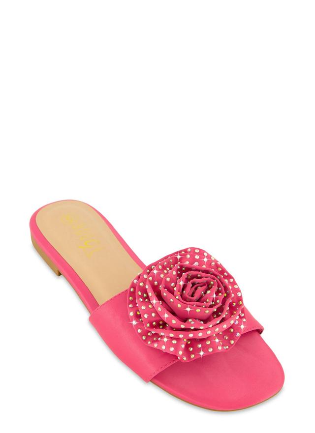 Womens Rhinestone Rose Slide Sandals Product Image