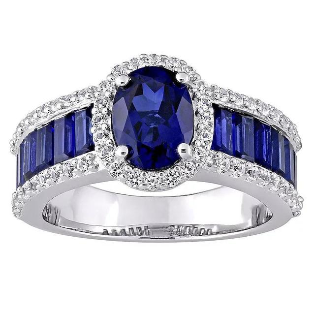 Stella Grace Sterling Silver Lab-Created Blue & White Sapphire Vintage Halo Ring, Womens Product Image