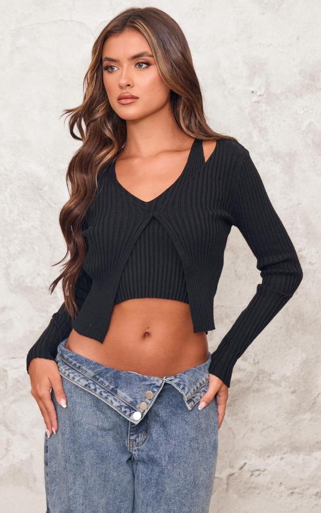 Black Knit Double Layer Top Product Image