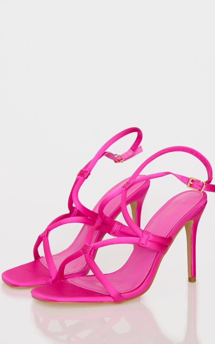 Pink Satin Round Toe Cross Strap High Stiletto Heeled Sandals Product Image