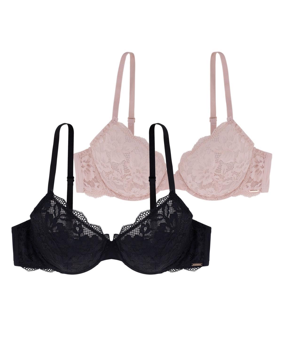 Dorina Womens Rosa 2 Piece Non Padded Lace Demi Bra Set, D001682LA084-2X0223 - Black Product Image