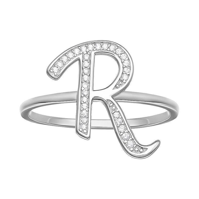 PRIMROSE Sterling Silver Cubic Zirconia Initial Ring, Womens Sterling Silver V Product Image