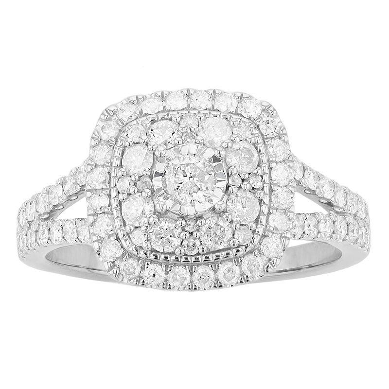 Sterling Silver 1 Carat T.W. Diamond Square Shape Halo Ring, Womens Product Image