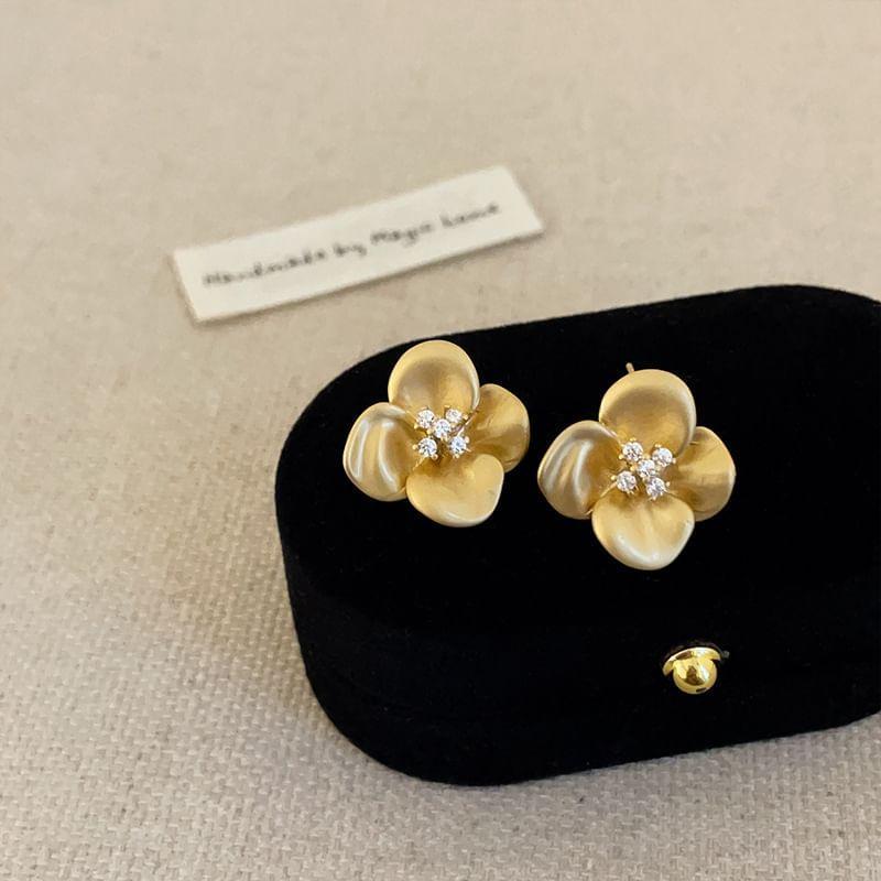 925 Sterling Silver Flower Rhinestone Stud Earring Product Image