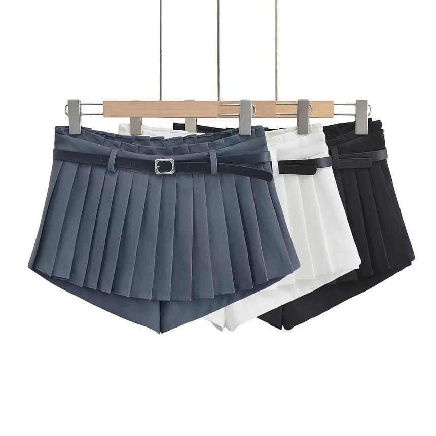 Low Waist Plain Pleated Mini Skirt Product Image