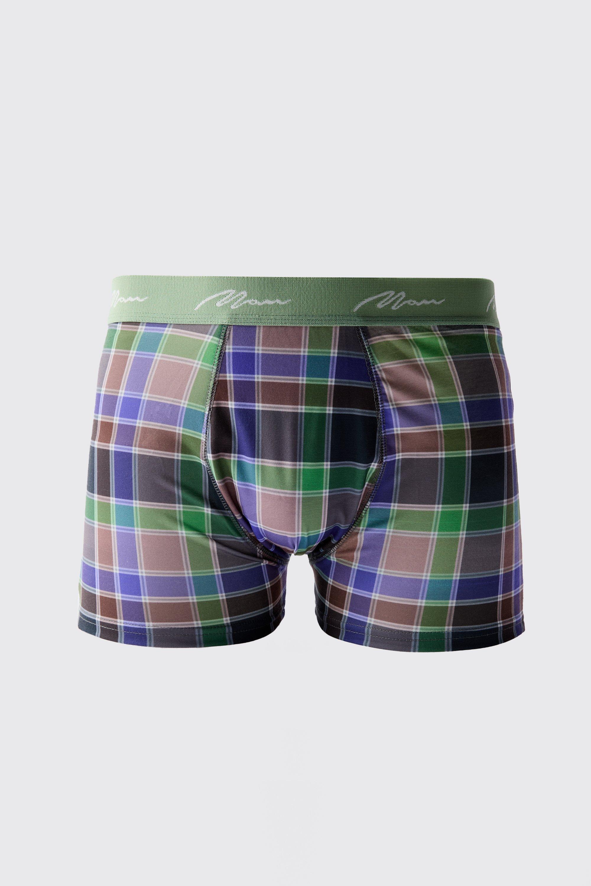 Man Plaid Printed Boxers | boohooMAN USA Product Image