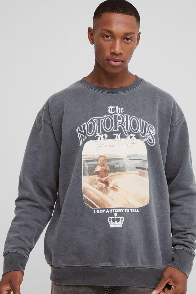 Oversized Wash Biggie License Print Sweatshirt | boohooMAN USA Product Image