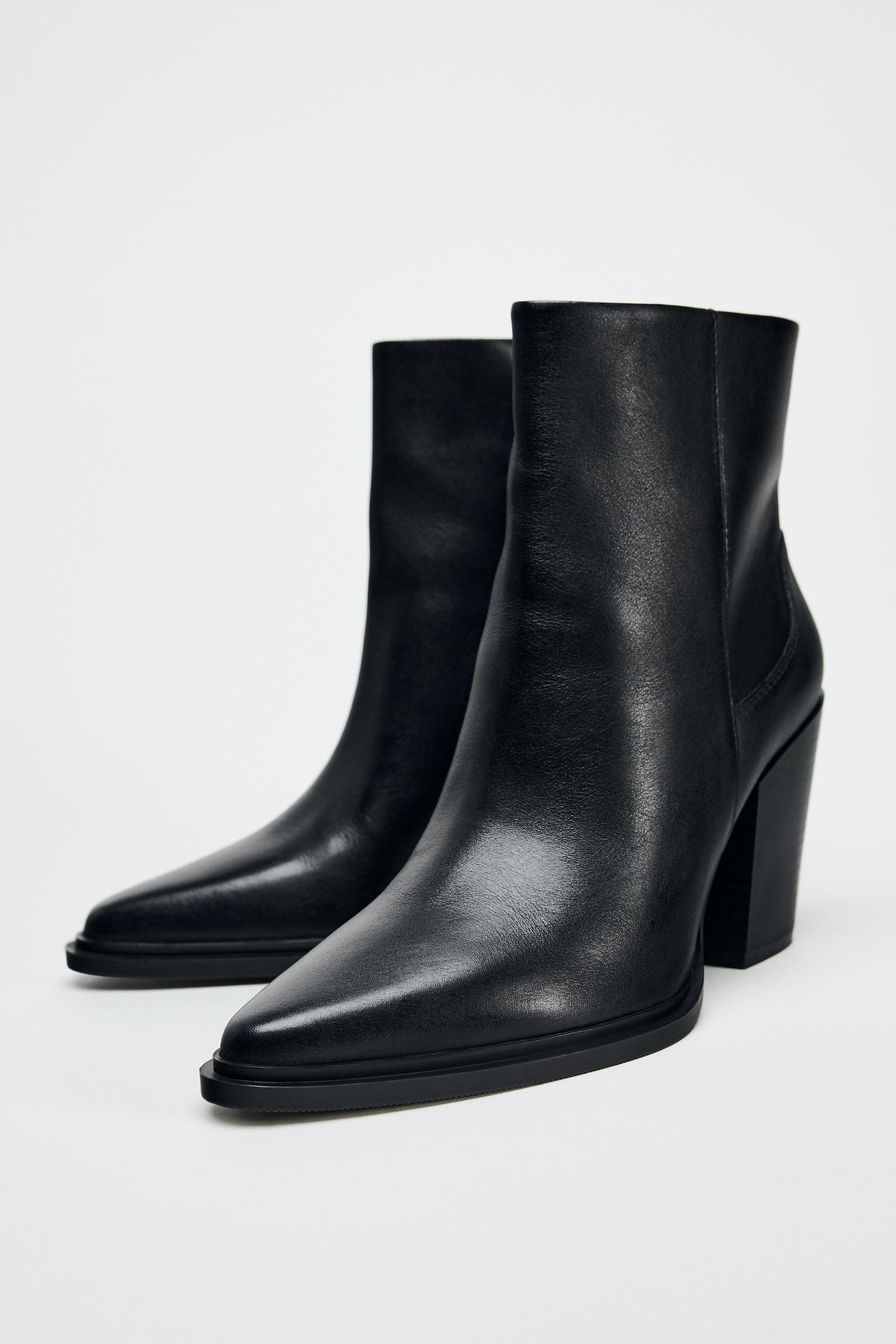 HEELED LEATHER ANKLE BOOTS Product Image