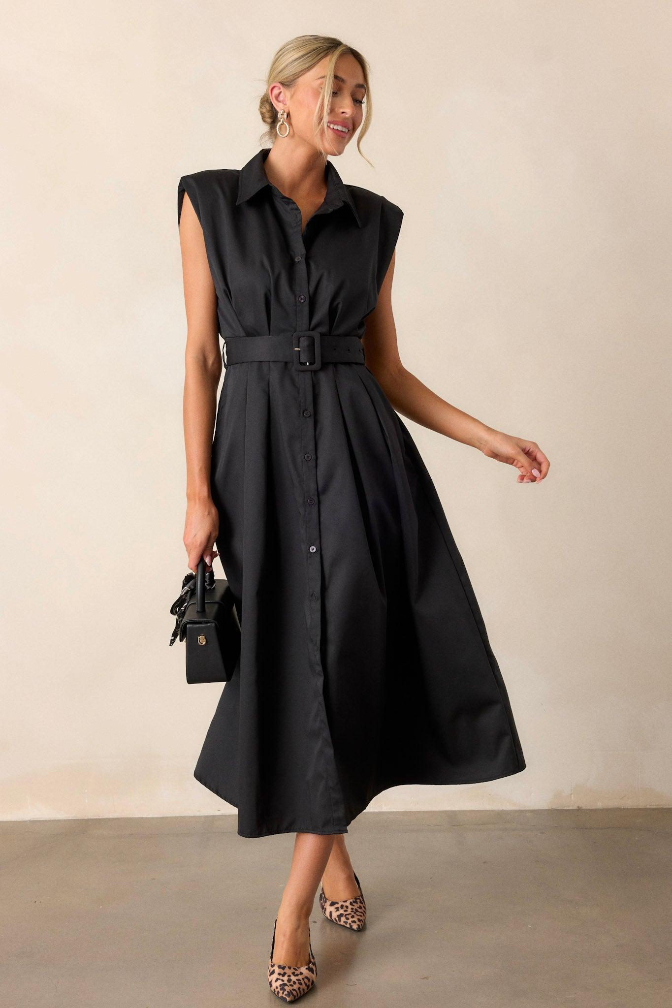 Days Go By Black Belted Midi Dress Product Image