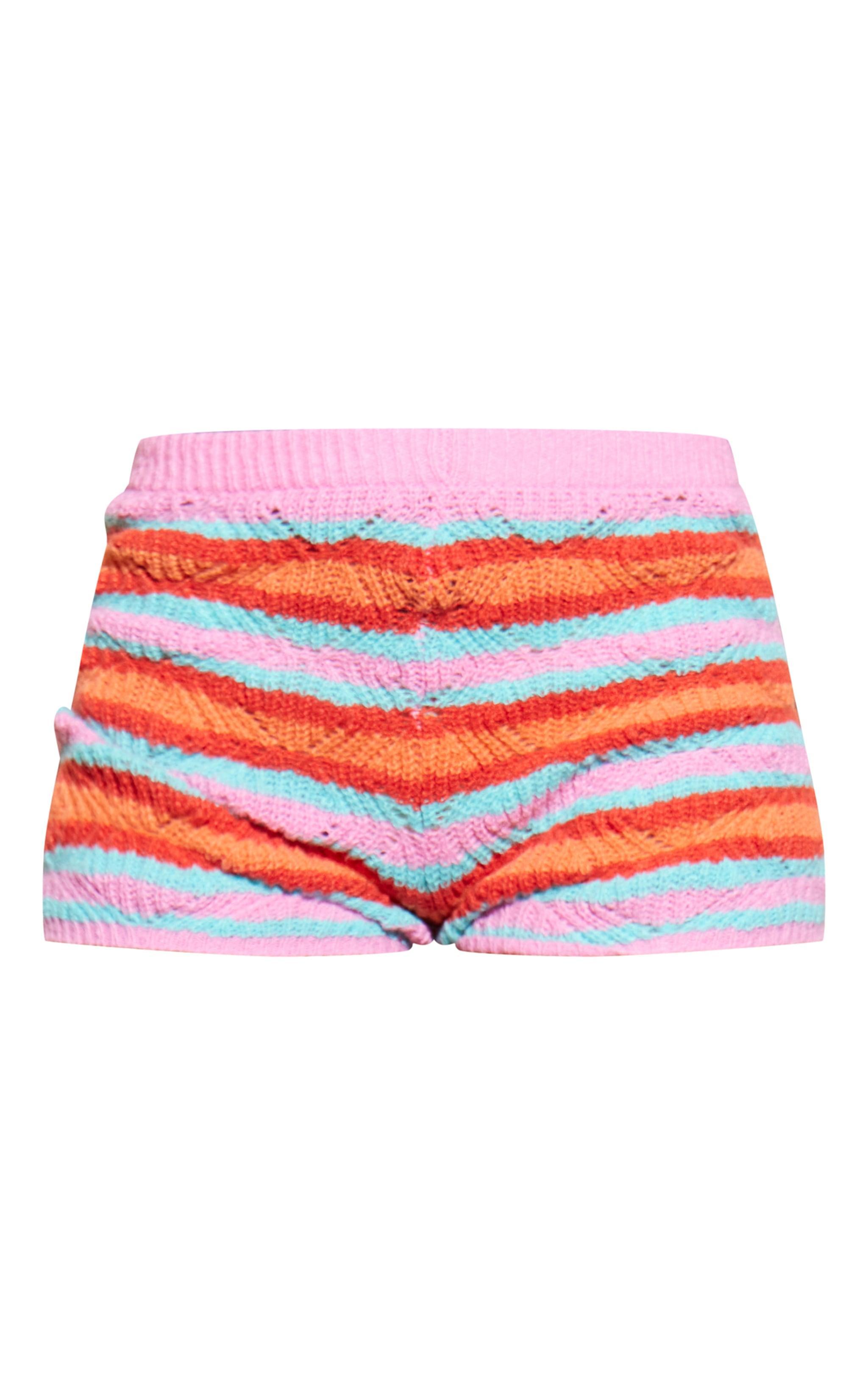 Pink Stripe Soft Knit Mini Shorts Product Image