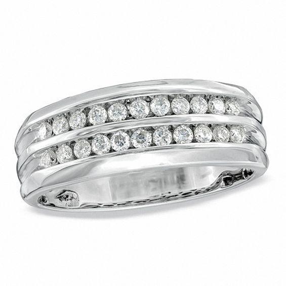 Men's 1/2 CT. T.w. Diamond Double Row Anniversary Band in 10K White Gold Product Image