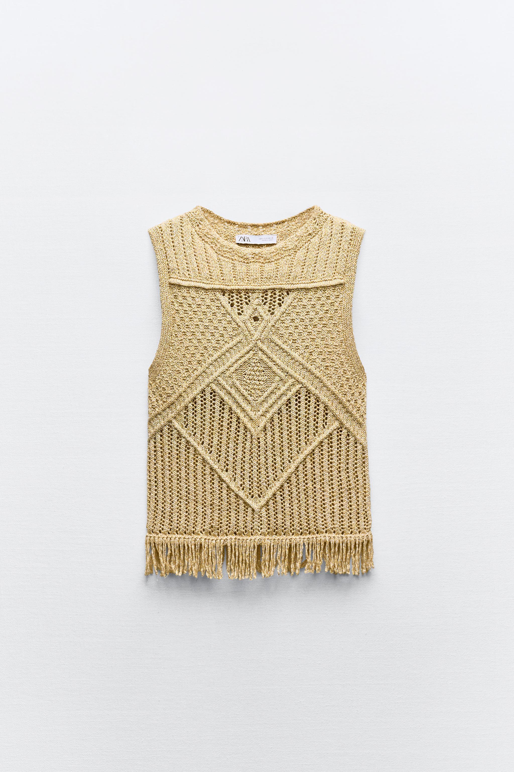 METALLIC THREAD FRINGED KNIT TOP Product Image