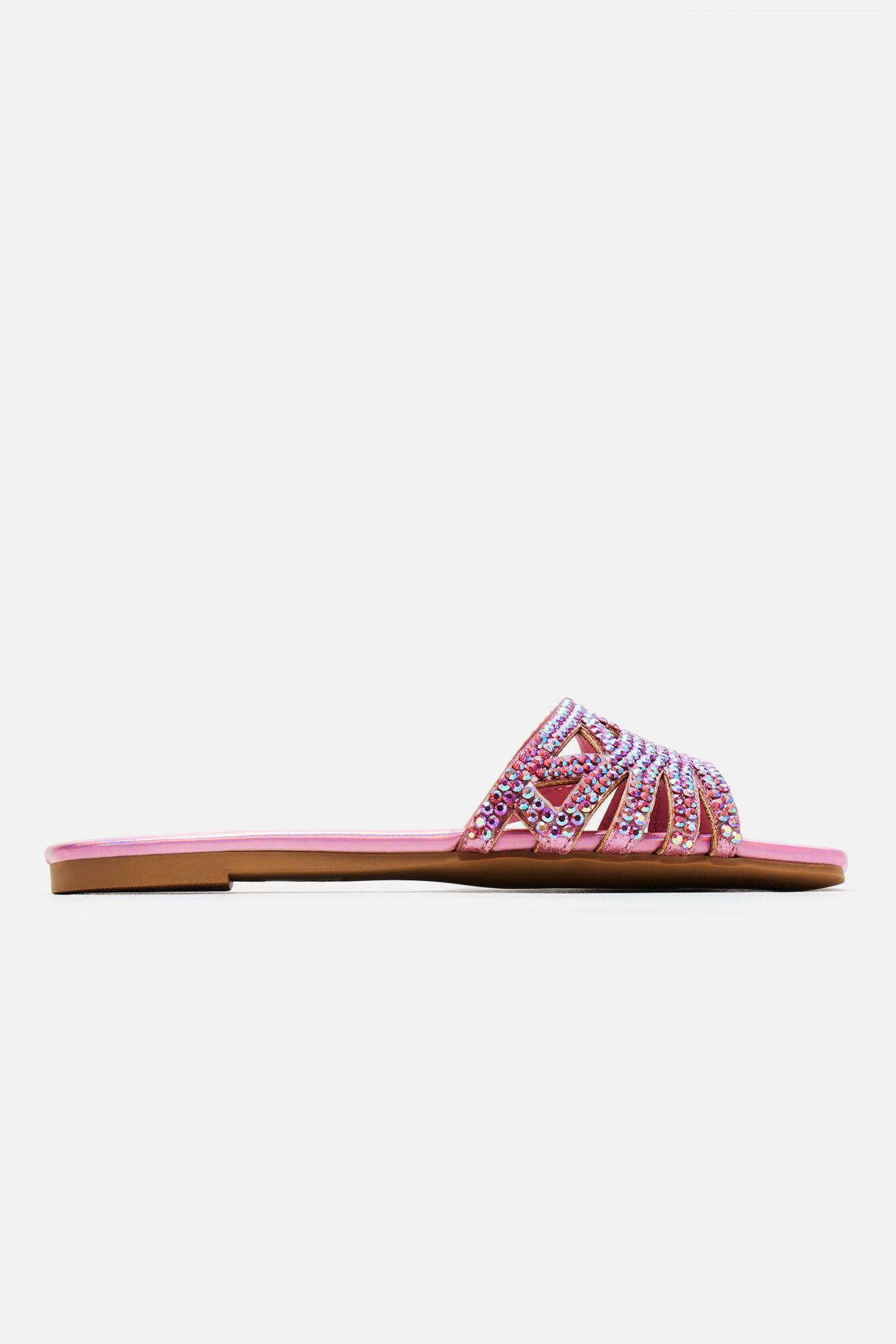 Flourishing Embellished Flat Sandals - Pink Product Image