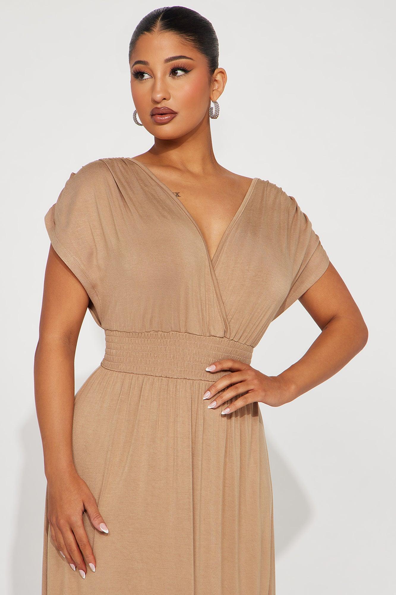 Eva Ruched Maxi Dress - Taupe Product Image