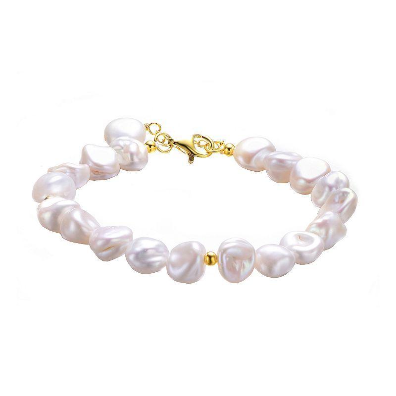 14k Gold Over Sterling Silver Freshwater Cultured Pearl Bracelet, Womens Gold Tone Product Image