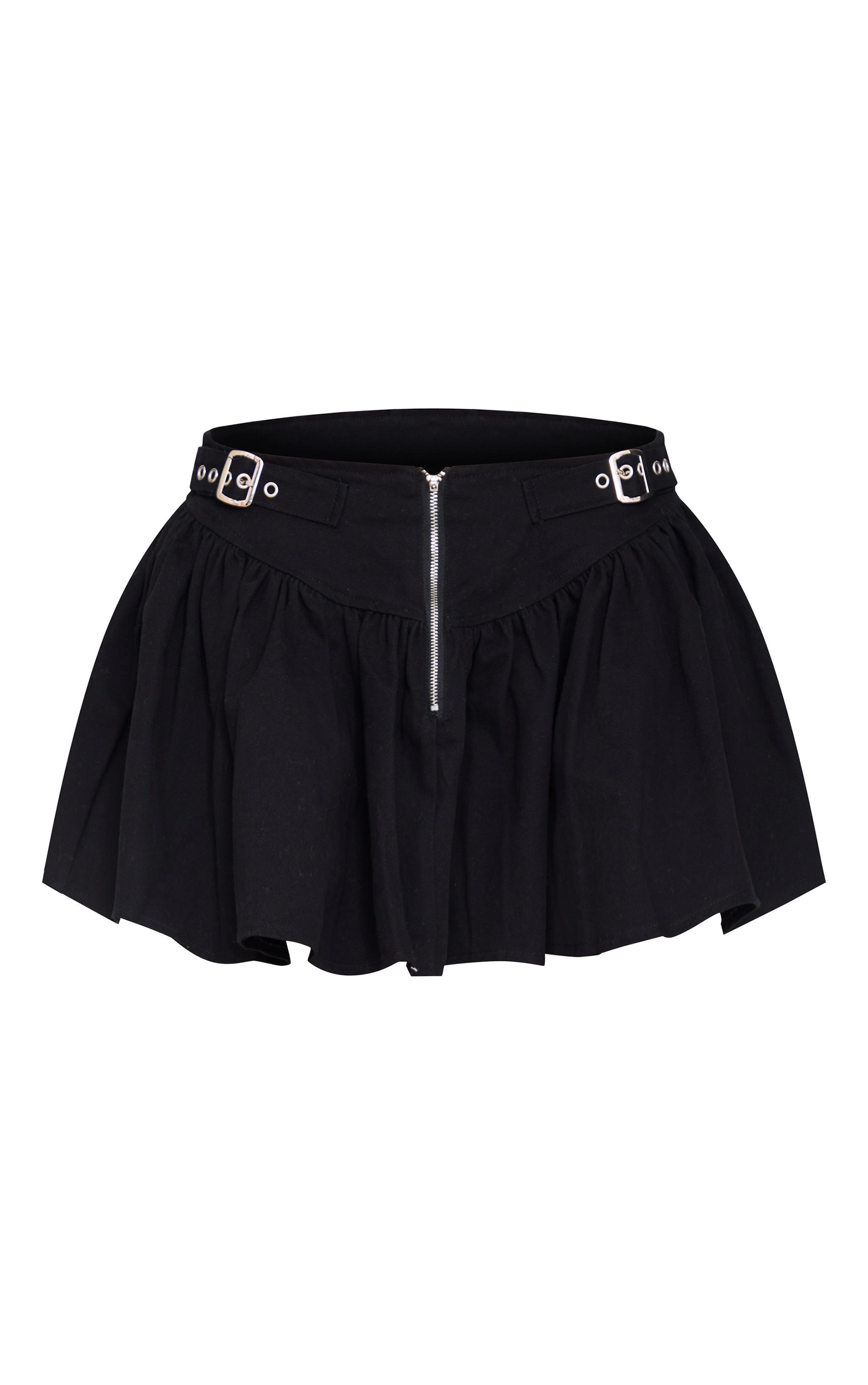 Black Twill Double Buckle Detail Mini Skirt Product Image