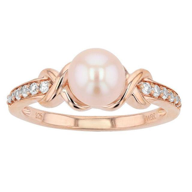 14k Rose Gold Over Silver Freshwater Cultured Pearl & Lab-Created White Sapphire Ring, Womens Pink Product Image