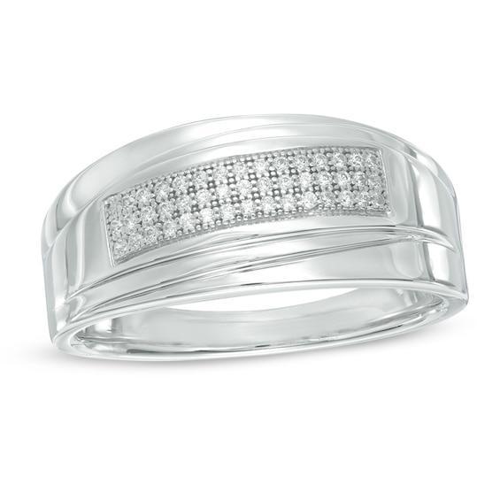 Men's 1/10 CT. T.w. Diamond Slant Band in Sterling Silver Product Image