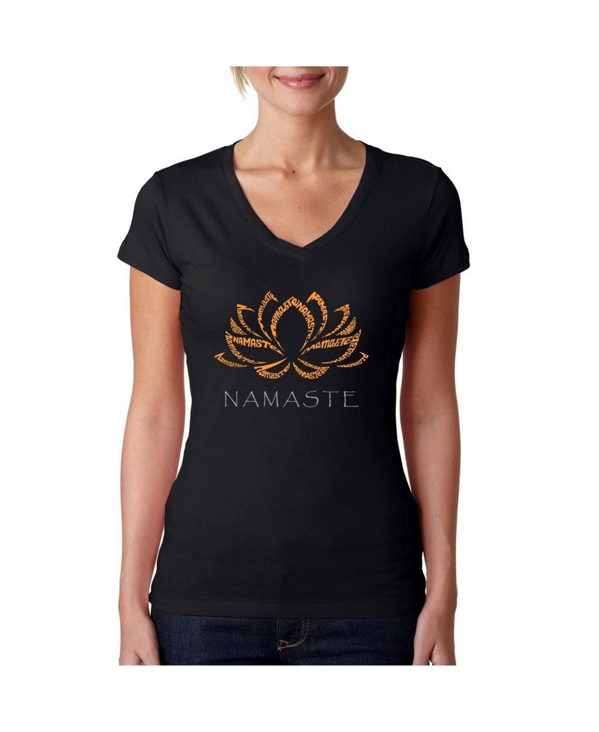 La Pop Art Womens V-Neck T-Shirt with Namaste Word Art Product Image