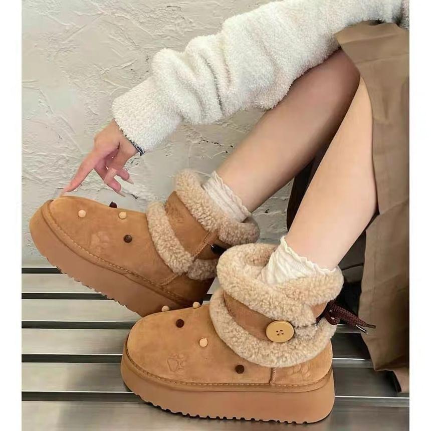 Paw Patterned Fleece-Lined Platform Short Snow Boots Product Image