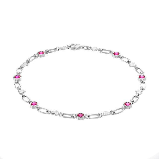 Kristen Kesho Sterling Silver Lab-Created Ruby Heart Link Bracelet, Womens Product Image