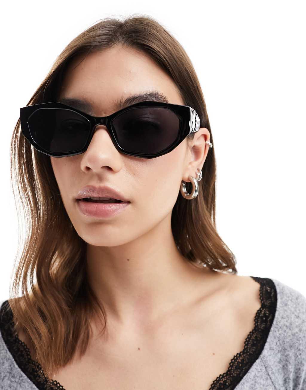 Reclaimed Vintage square cat eye sunglasses in black product image