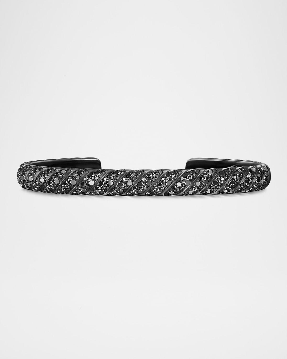 Mens Sculpted Cable Cuff Bracelet in Black Titanium with Diamonds, 7mm Product Image