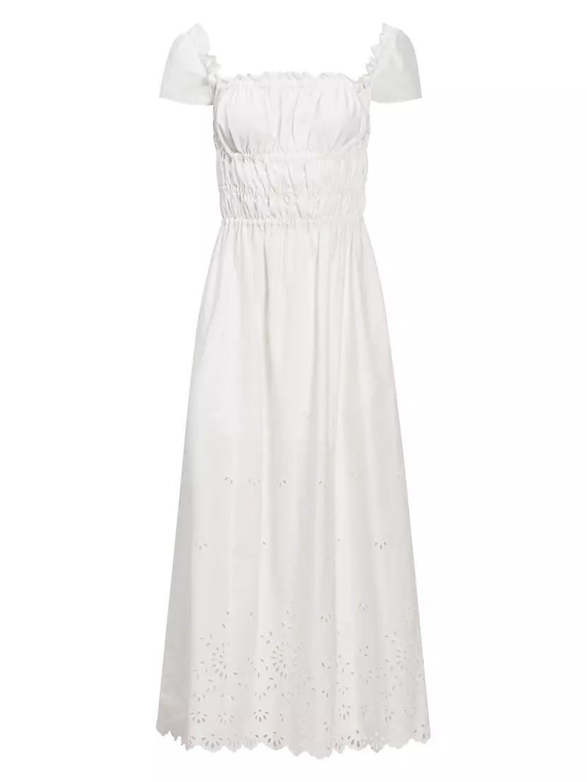 Lily Cotton Eyelet Shirred Midi-Dress Product Image