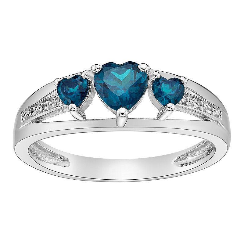 Gemminded Sterling Silver Heart-Cut London Blue Topaz & Diamond Accent 3-Stone Ring, Womens Product Image