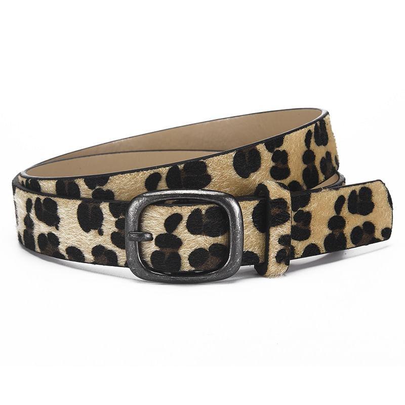 Leopard Print / Plain Faux Leather Belt Product Image