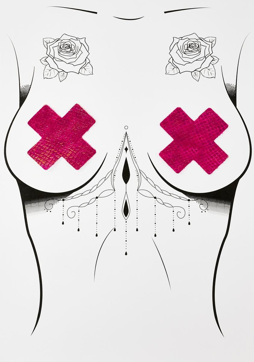 Dolls Kill X Neva Nude Hot Pink Holo Cross Pasties Product Image