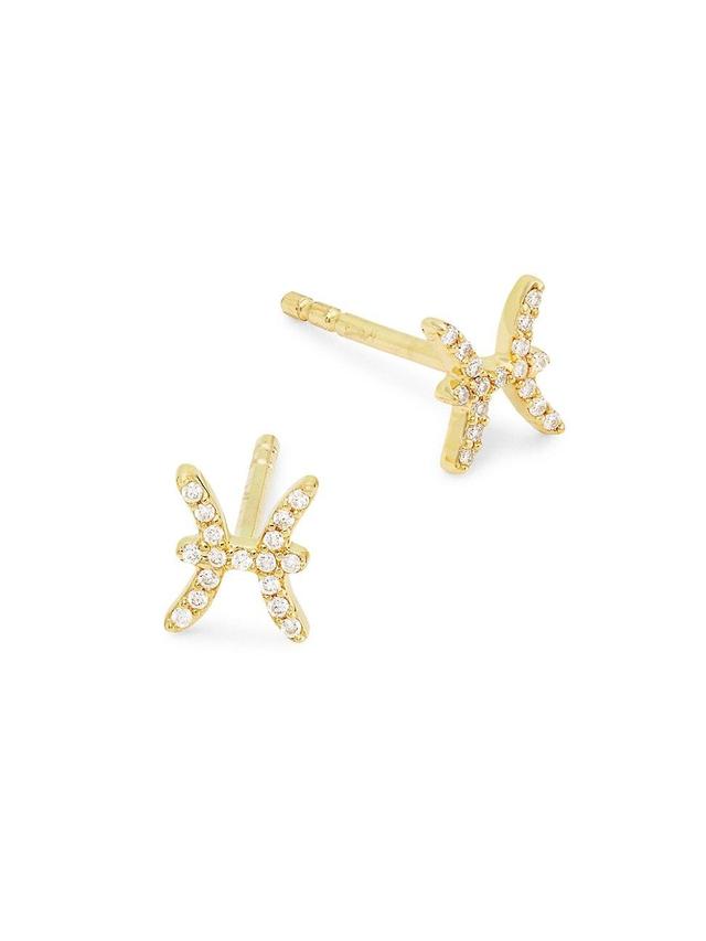 Womens 14K Yellow Gold & 0.07 TCW Diamond Zodiac Stud Earrings Product Image