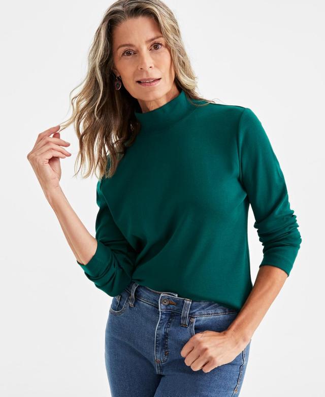 Style & Co Womens Cotton Mock-Neck Long-Sleeve Tee, Created for Macys Product Image