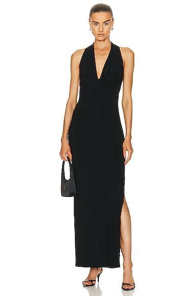 Norma Kamali Halter Neeta Side Slit Gown Black. (also in L, M, S). Product Image