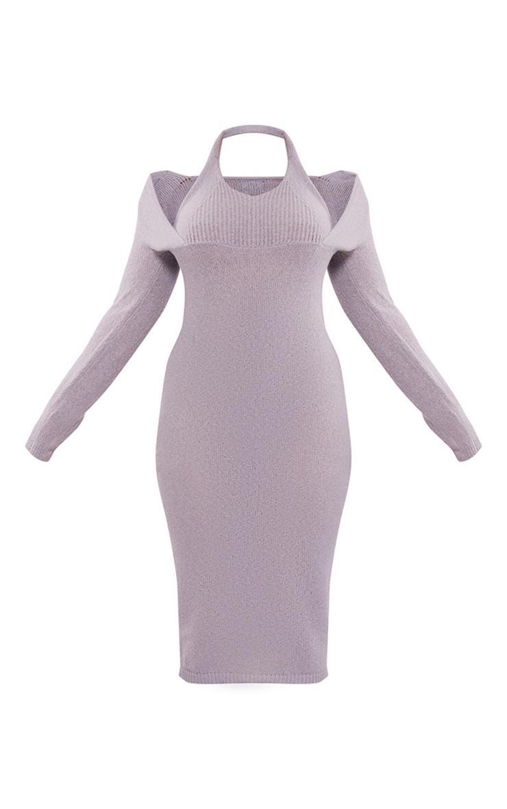 Plus Grey Halterneck Knitted Midi Dress Product Image