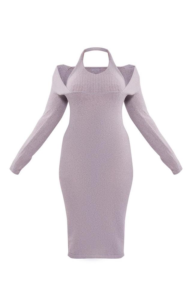 Plus Grey Halterneck Knitted Midi Dress Product Image