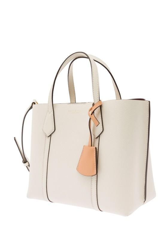 TORY BURCH Perry Small White Tote Bag With Removable Shoulder Strap In Grainy Leather Product Image