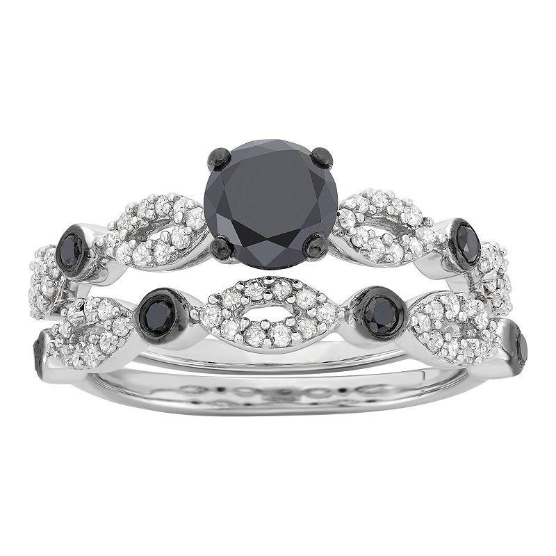 Sterling Silver 1 1/2 Carat T.W. Black & White Diamond Engagement Ring Set, Womens Product Image