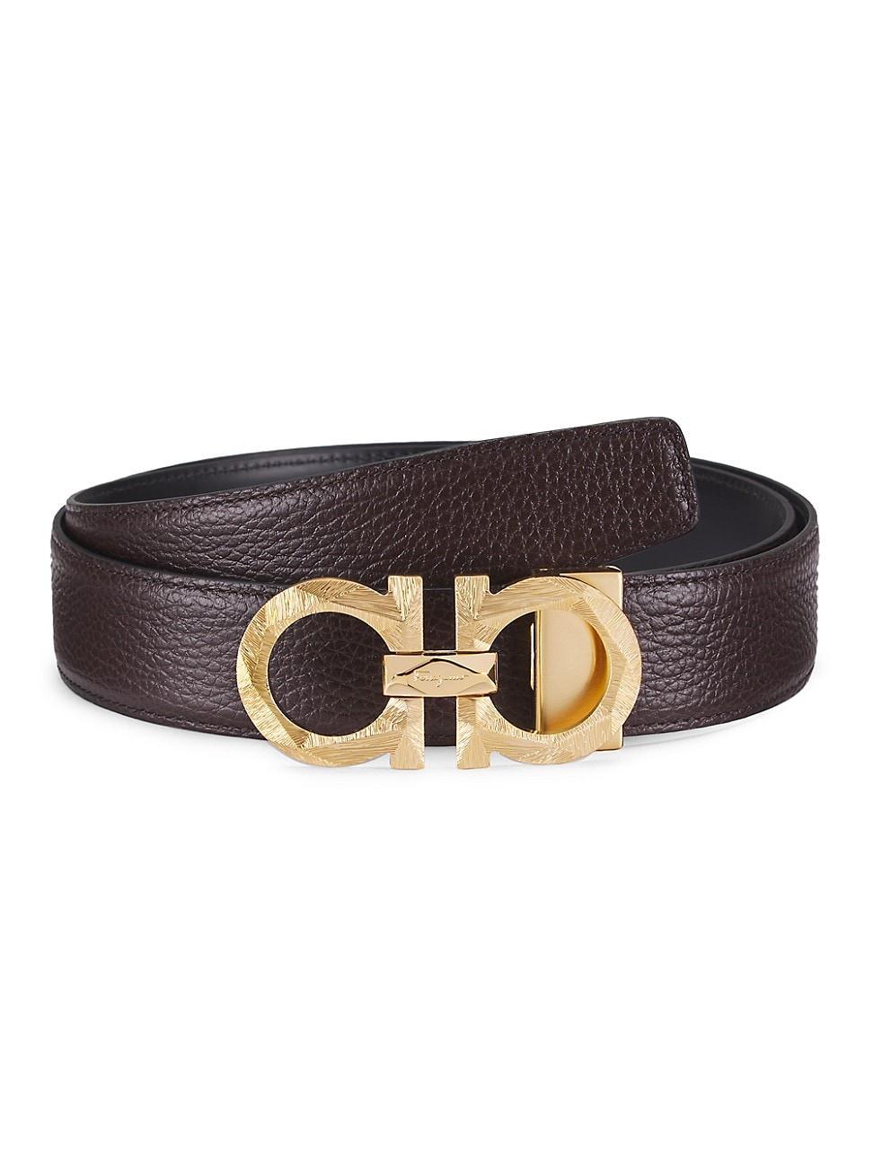 Mens Adjustable & Reversible Goldtone Gancini Belt Product Image