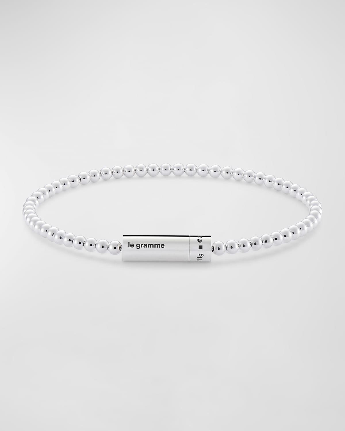 Men's Polished Silver Beaded Bracelet Product Image