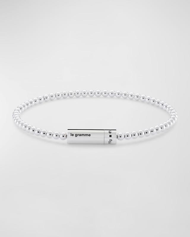 Mens Polished Silver Beaded Bracelet Product Image