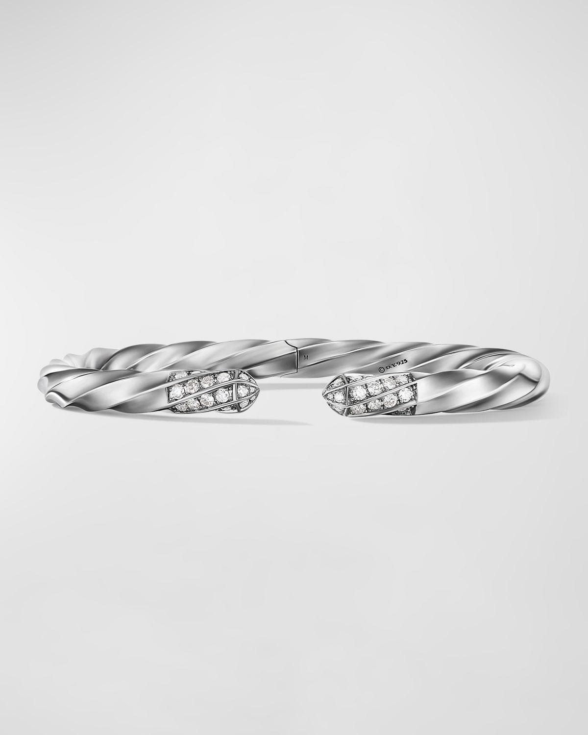 Womens Cable Edge Bracelet In Sterling Silver With Pav Diamonds Product Image