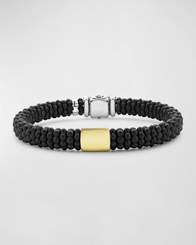 Lagos Mens 18K Yellow Gold & Sterling Silver Anthem Black Ceramic Caviar Station Bead Bracelet - 100% Exclusive Product Image