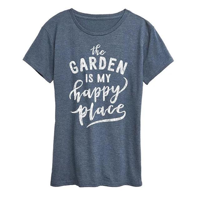 Plus The Garden Is My Happy Place Graphic Tee, Womens Grey Blue Product Image