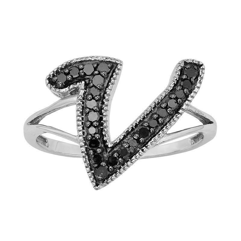 Jewelexcess Sterling Silver 1/4-ct. T.W. Black Diamond Initial Ring, Womens Product Image