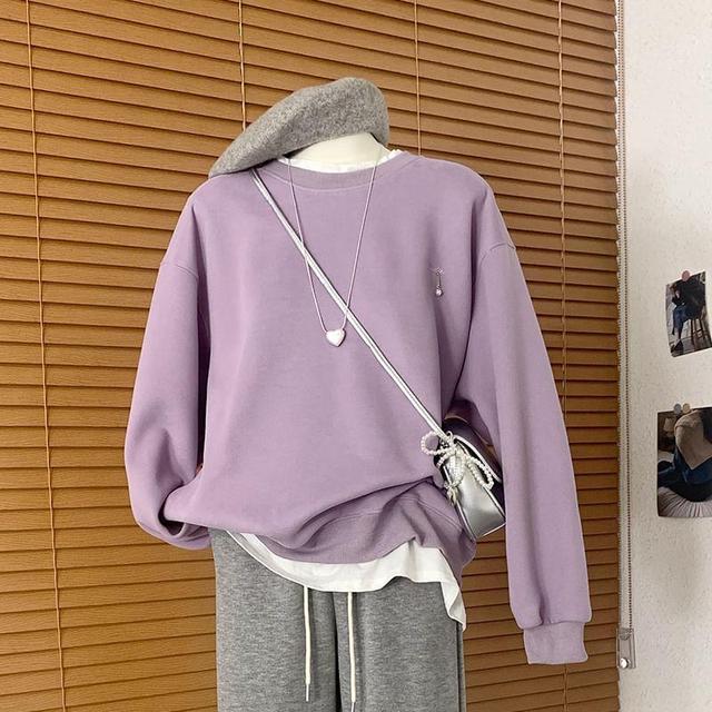 Round Neck Mock Two Piece Fleece-Lined Pullover Product Image