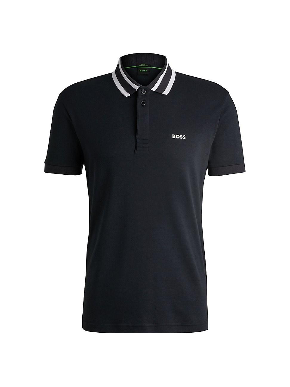 Mens Interlock-Cotton Polo Shirt with Logo Detail Product Image