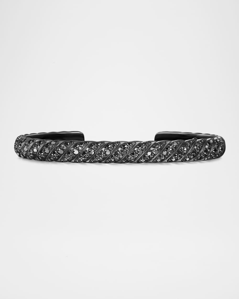 Mens Sculpted Cable Cuff Bracelet in Black Titanium with Diamonds, 7mm Product Image