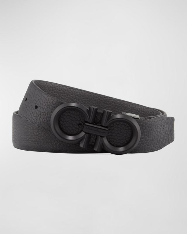 Mens Reversible Textured Leather Belt with Beveled Gancini Buckle Product Image